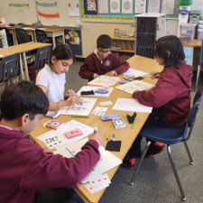 Students playing math games.
